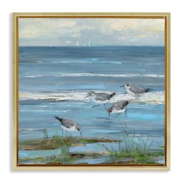 Imagem de Stupell Industries Stepping Sandpipers Grazing Gold Framed Floater Canvas Wall Art Design por Sally Swatland, 25 x 25