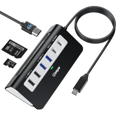 Imagem de intpw Estação de ancoragem USB-C 9 em 1 - HDMI 4K, PD 100W, 3 Tipo A/C 3.0 5Gbps, 2 Tipo-A 2.0, SD/TF, Hub USB C de alumínio compatível com MacBook, iPad, iPhone 16/15