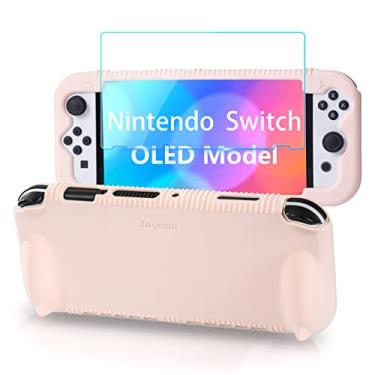 Imagem de Teyomi Capa De Silicone Para Nintendo Switch Oled Com 2 Compartimentos Cartões Jogo, [Adequada Crianças] Protetora À Prova Choque, Protetor Tela Vidro Temperado, Pega Ergonômica Oled, Rosa