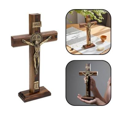 Imagem de Crucifixo Cruz Medalha São Bento Frisado Parede e Mesa 26 cm - FORNECE