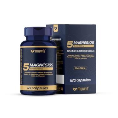 Imagem de 5 Magnésios 500mg 120 Cápsulas - Quelato Malato Taurato Citrato e Óxido de Magnésio