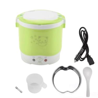Imagem de Mini panela de arroz de 1 litro, lancheira elétrica de 12 v panela de arroz portátil para viagem para carro multifuncional elétrico vaporizador de alimentos panela de arroz cozimento rápido totalmente automática panela antiaderente para viagem acampamento (verde)