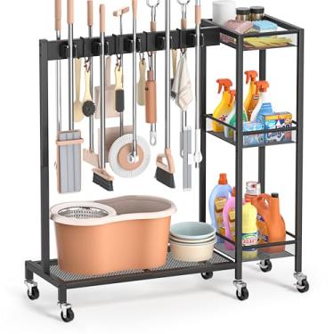 Imagem de Suporte de vassoura, armário de vassoura, organizador de materiais de limpeza, carrinho de limpeza, carrinho de limpeza