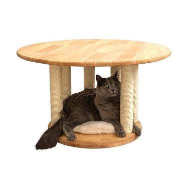 Imagem de Mesa de centro redonda moderna – Mesa central de madeira de carvalho para sala de estar – adequada para espaços pequenos – ideal para gatos e gatinhos – perfeita para apartamento, estúdio ou sala