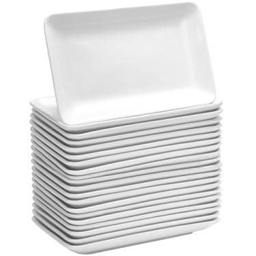 Imagem de Irenare 28 peças de pratos de salada retangulares de 20 cm pratos de sobremesa de porcelana retangular branca bandeja de servir aperitivos travessas de porcelana para jantares de sushi de frutas