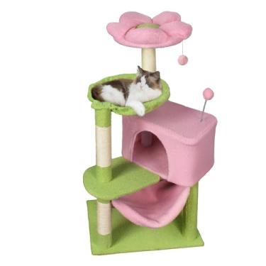 Imagem de Árvore para gatos, 106 cm, linda torre para gatos, flores pequenas, condomínios para pendurar, rosa, grande, poleiro para gatinhos e adultos, médio