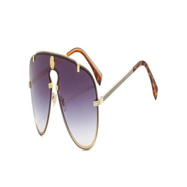 Imagem de Óculos de sol unissex de metal e proteção solar, peça única, feminino e masculino, tamanho grande, c3, cinza degradê