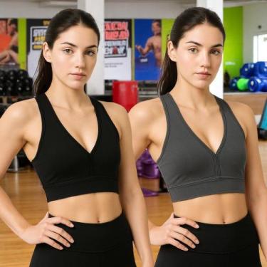 Imagem de KIT 2 Tops ALÇA MÉDIA Bojo Fitness Slim Suplex Sutiã Esportivo Corrida