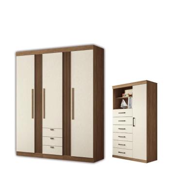 Imagem de Kit Guarda Roupa E Multi Uso Veronica Jatoba Areia