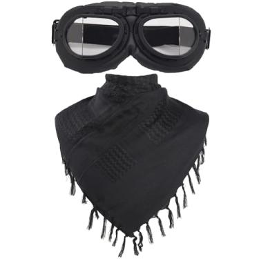 Imagem de Peicees Óculos de capacete vintage com algodão Shemagh Keffiyeh, óculos de motocicleta, motocross, piloto, tático, deserto, lenço de pescoço, envoltório de cabeça para mulheres e homens, lentes