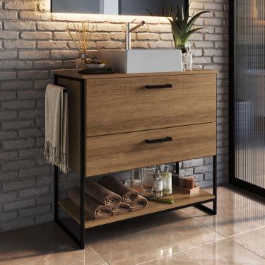 Imagem de Gabinete de Chão Para Banheiro 80cm 1 Gaveta P1028 Marrom