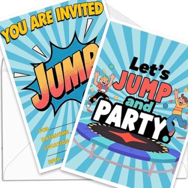Imagem de Convites de festa de aniversário de trampolim, tema Bounce House, convites de aniversário infantil com envelopes, pacote com 15