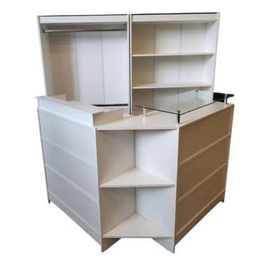 Imagem de Kit Balcão + Cabideiro + Prateleira Loja 100% Mdf Branco - Suprema Móveis