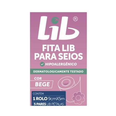 Imagem de Fita Para Seios Lib Hipoalergênico Cor Bege 1 Rolo 9cm X 5m + 5 Pares Lib Pétalas