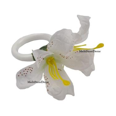 Imagem de KIT 04 Argola Porta Guardanapo Anel Flor de Lírio Branco Floral Mesa P