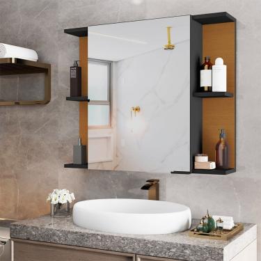 Imagem de Espelheira para Banheiro Armário Suspenso Nilo Preto/nature