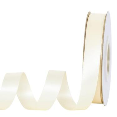 Imagem de YAMA Fita de cetim dupla face marfim, 1/2 polegada 25 jardas, fita creme para embrulho de presente artesanato laços de cabelo decoração de festa de casamento