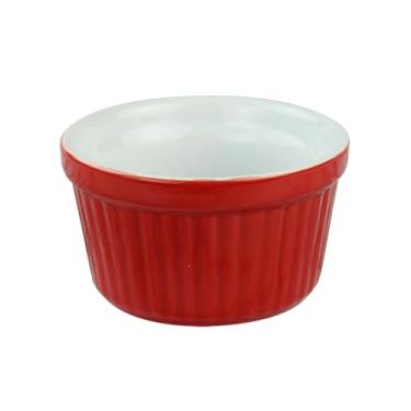 Imagem de Ramekin de bolo redondo de cerâmica multicolorido listrado - vermelho - 10 cm de diâmetro, 5 cm de altura