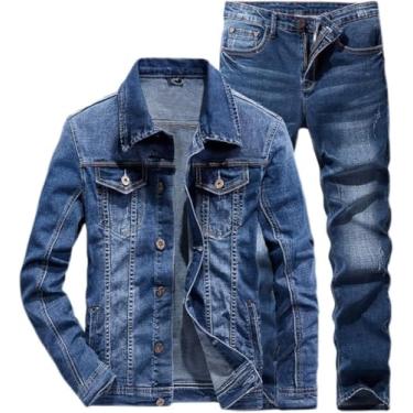 Imagem de Conjuntos De Jeans Masculinos Simples Azul Manga Comprida Terno Jeans De Duas Peças Casal Denim, Denim Suit, Jacket XL Jeans 36