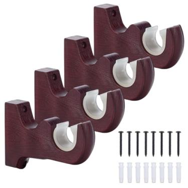 Imagem de WEBEEDY 4 peças de suportes de varão de cortina de madeira para janela de parede, suporte de varão de cortina duplo para janela de parede, ganchos de parede para sala de estar, quarto, banheiro, 9 x