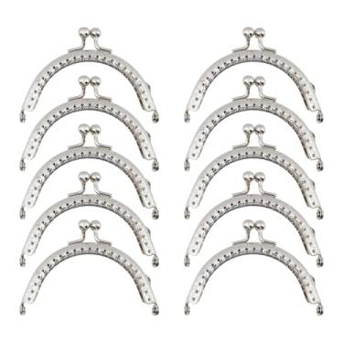 Imagem de Risbay Vintage Bag Kiss Clasp Lock, 3,23"/8,2 cm de ferro estilo retrô, armação de arco, moldura de bolsa, fecho de beijo, meio redondo, moldura de bronze retrô, 10 peças para alça de costura