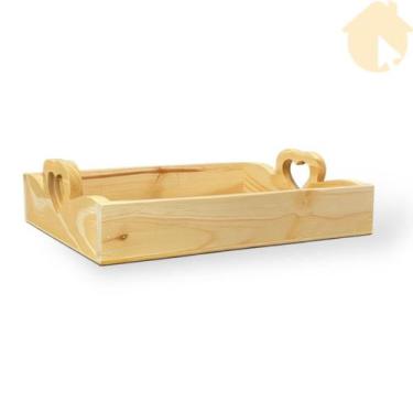 Imagem de Bandeja Madeira Pinus Com Alça Coração Cantinho do Café Servir Decoraç