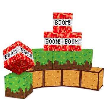 Imagem de 12 caixas grandes de festa de mineração de pixels, decorações de festa de videogame, tema de mineração de pixels, suprimentos para festas de aniversário, caixas de centro de mesa de videogame