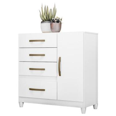 Imagem de Cômoda Branca 4 Gavetas com Porta Venus  Versátil para Quarto ou Close