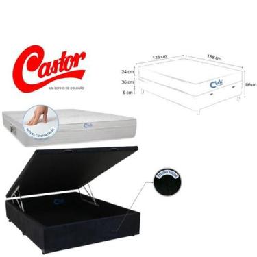 Imagem de Conjunto Cama Baú Viúva Click com Colchão Castor Class New Tecnopedic 