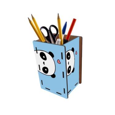 Imagem de Porta Lápis e Canetas Panda Curioso Lado Azul - PoloCat Acessórios