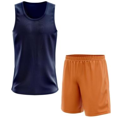 Imagem de Kit Calção Short Futebol Basquete Laranja + Regata Masculina Lisa Básica Dry-Masculino