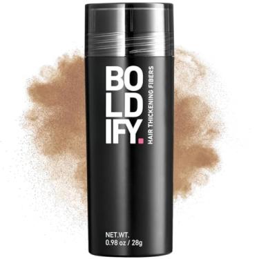 Imagem de BOLDIFY Fibras de cabelo (28 g) - Preencha o cabelo fino e fino para um visual instantaneamente mais volumoso e mais espesso - 14 tons para mulheres e homens - Loiro escuro
