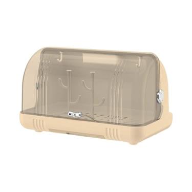 Imagem de predolo Suporte para copos à prova de poeira e escorredor de mamadeiras, portátil, com base de drenagem, caixa de armazenamento de talheres para xícaras de, Cor Creme