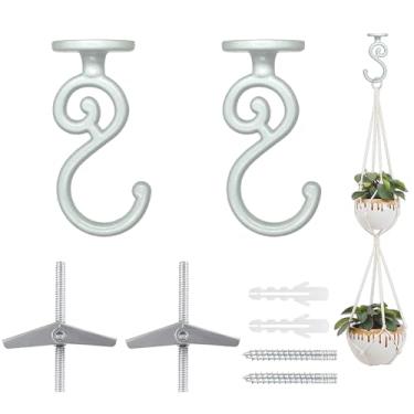 Imagem de Evsteluo Gancho de teto resistente em forma de S, para madeira, concreto e drywall, para pendurar decoração de casa, plantas e muito mais, carga máxima de 18 kg (2, branco)