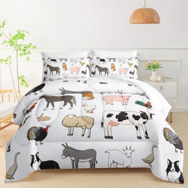 Imagem de QOOMO Conjunto de 7 peças para decoração de quarto de crianças, animais de fazenda, com 2 fronhas brancas, 2 fronhas de desenho animado de animais