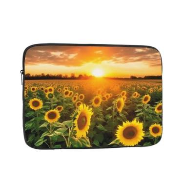Imagem de Capa para laptop de campo de girassol pôr do sol 10 polegadas à prova de choque capa protetora para notebook resistente à água bolsa para computador bolsa de transporte para computador portátil pasta