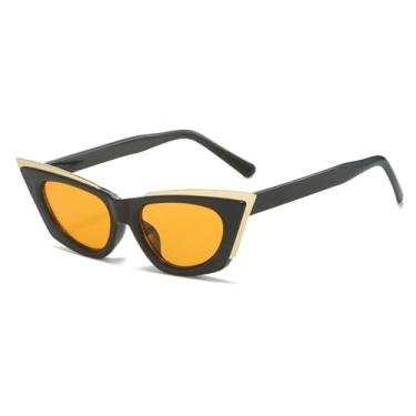 Imagem de JRLLFD Óculos de sol da moda femininos e masculinos, retrô, luxuosos, para áreas externas e festas, UV400 (preto e laranja)