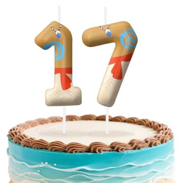 Imagem de Velas de aniversário Havaí número 17, topo de bolo com tema de ilha para decoração de bolo para meninos e meninas, decorações de aniversário, suprimentos de festa, velas numéricas para decoração de