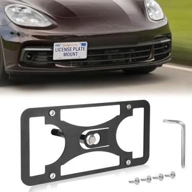 Imagem de Moldura frontal sem furadeira compatível com Porsche Panamera 2017-2023 Suporte de montagem de gancho de reboque para placa de carro antifurto Capas de etiqueta de carro à prova de ferrugem