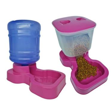 Imagem de Kit Bebedouro e Tratador Automático para Cachorro de Grande Porte - Bebedouro e Comedouro Pet (Rosa, Rosa)