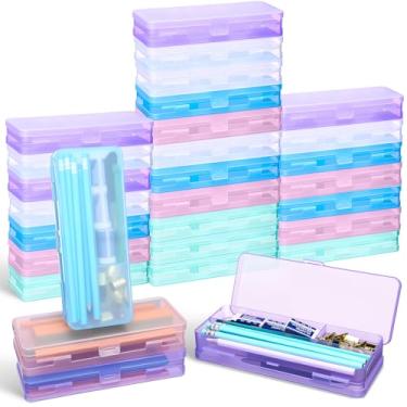 Imagem de AmazingSpark Pacote com 25 caixas de camada dupla de grande capacidade, estojo rígido de plástico translúcido com tampa de encaixe para giz de cera, organizador de armazenamento de material de