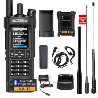 Imagem de BAOFENG Walkie talkie de longo alcance UV-32 10W de alta potência, programação Bluetooth, multibandas, recarregável, GPS tipo C, rádio amador bidirecional com clipe de cinto 771 e antena telescópica