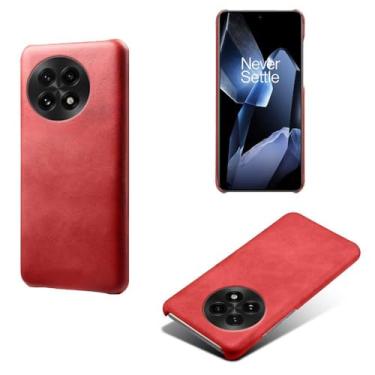 Imagem de Capa para Oneplus 13,Proteção contra quedas,Casca de volta de cor sólida simples,Design de couro de imitação de plástico-Red
