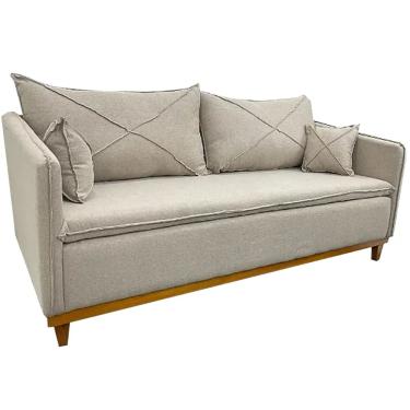 Imagem de Sofá Living Libsoa em Linho 2 Lugares com Almofadas Soltas 180cm Boareto Cor Bege