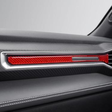 Imagem de BETTERHUMZ Adesivo de painel Co-Pilot compatível com Ford Mustang 2024 2025 tira de decoração de fibra de carbono acessórios interiores do lado do passageiro (vermelho)
