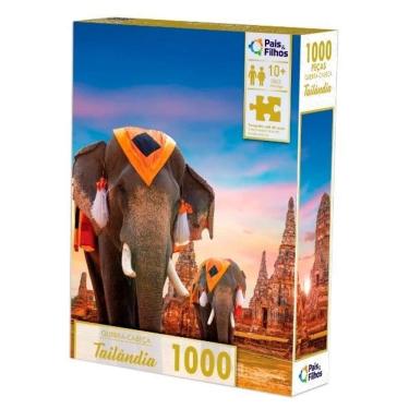 Imagem de Quebra cabeça Tailandia 1000 peças - Puzzle qc Pais e filhos Elefantes