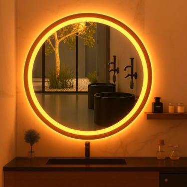 Imagem de Espelho Redondo Grande Jateado 90x90 Led Frio Quente Neutro - Espelho 