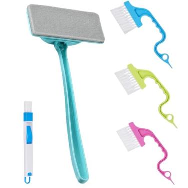 Imagem de Kit de limpeza de tela de tela, 5 peças, escova removível para limpeza de tela de janela, ferramenta de limpeza de trilhos com uso duplo molhado e seco