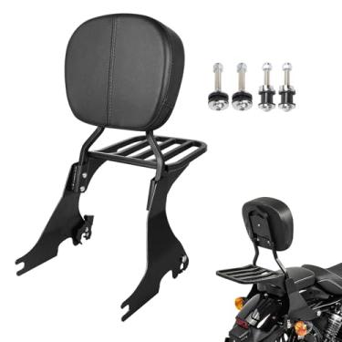 Imagem de KOLEMO Encosto preto destacável para passageiros Sissy Bar com bagageiro e trava de ancoragem, kit de ferragens compatível com Harley Sportster XL 883 1200 2004-2024