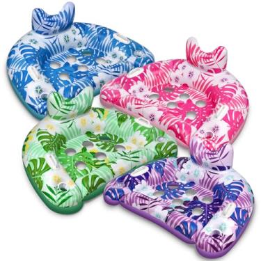 Imagem de Boias de piscina, pacote com 4 boias infláveis para piscina para adultos e crianças, boia de piscina com porta-copos e alças de serviço, cadeiras de piscina GG atualizadas, brinquedos de verão